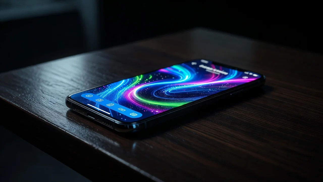 Celular exibindo tela de pagamento instantâneo sobre mesa à noite