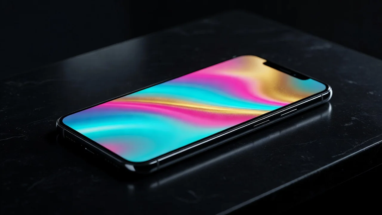 Tela de login iluminada em smartphone sobre mesa escura Tela de login iluminada em smartphone sobre mesa escura