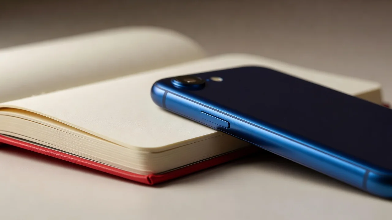 Telefone ao lado de caderno de anotações em luz calma Telefone ao lado de caderno de anotações em luz calma
