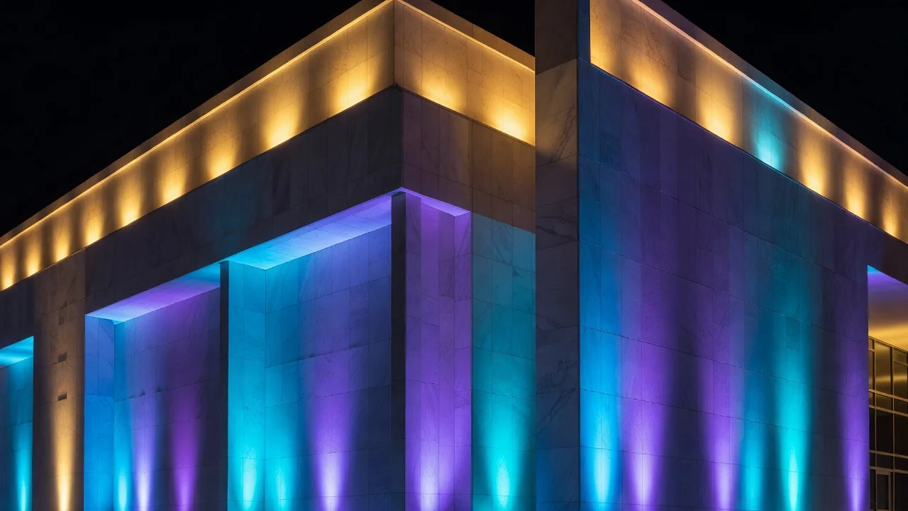 Prédio governamental iluminado à noite em Brasília