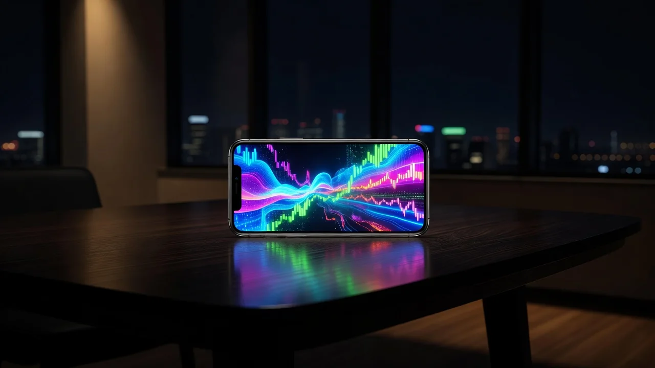 Celular exibindo tela de pagamento instantâneo sobre mesa à noite