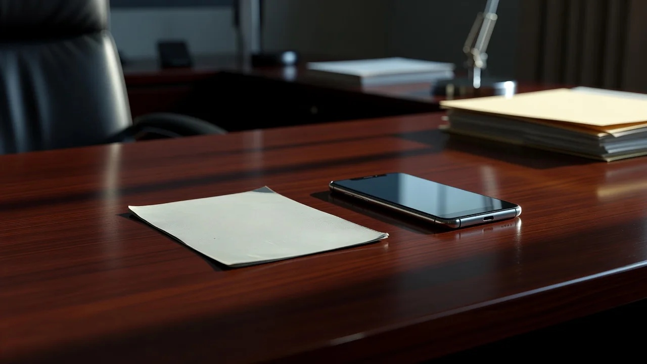 Documento de identidade e celular sobre mesa de escritório